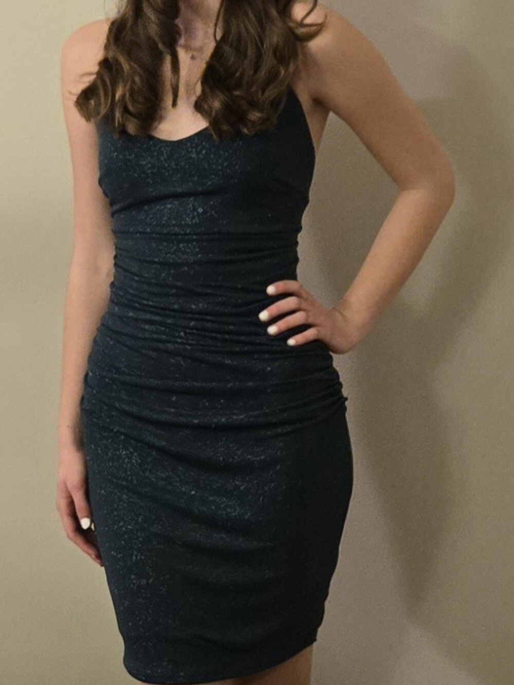 Scala Sparkle Ruched Mini Dress in Emerald